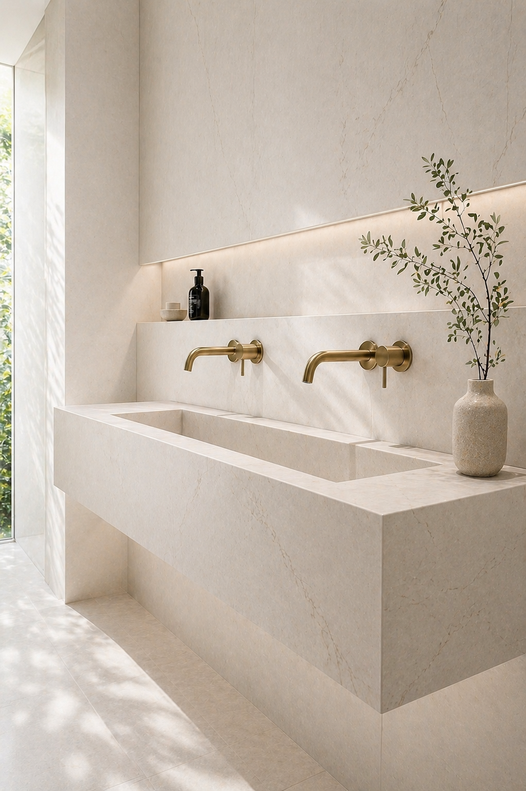 Bespoke porcelain sink in architectural profile view