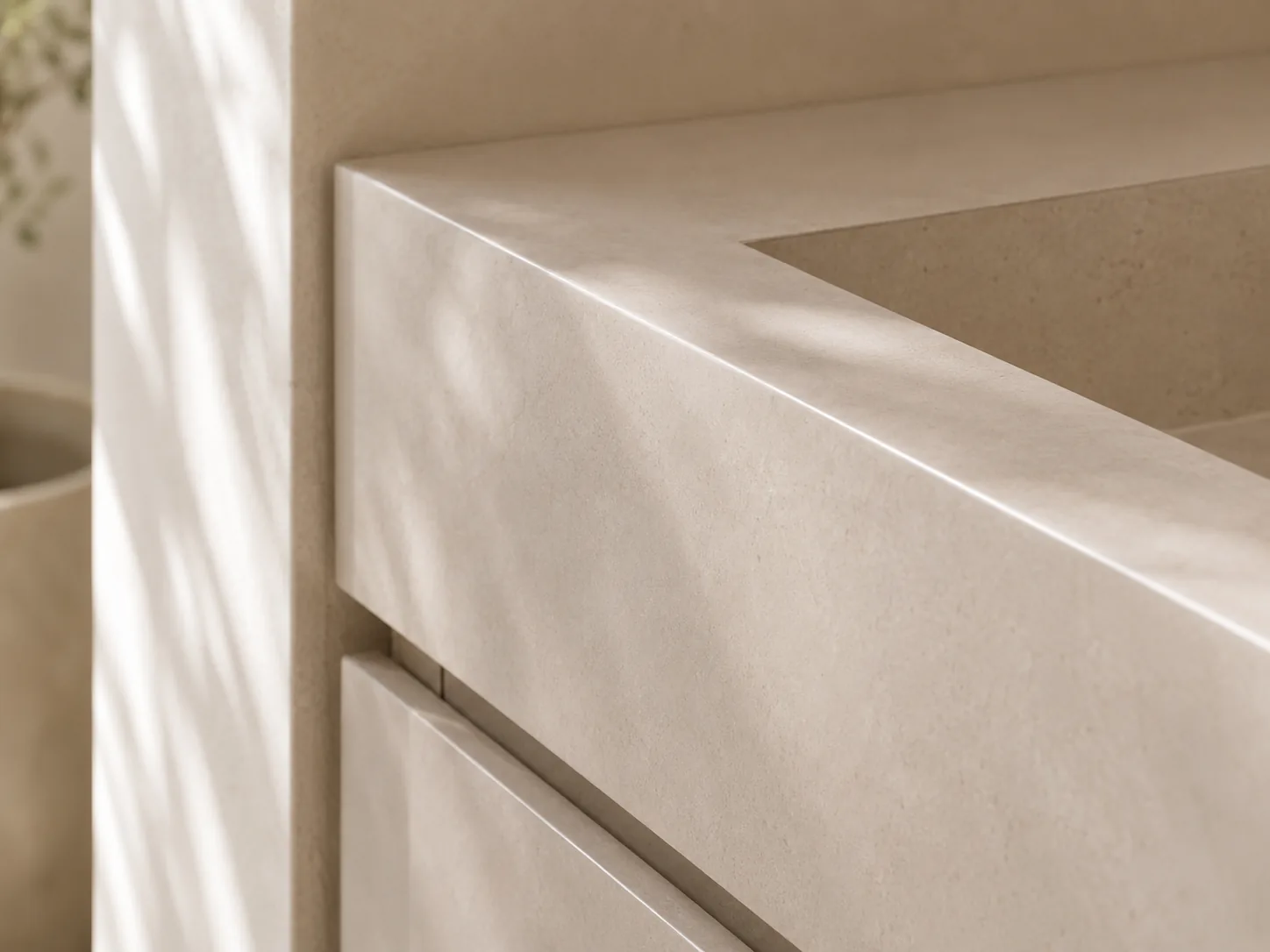 Close-up of a seam and drawer line join detail on a bespoke Artiling Studio vanity sink