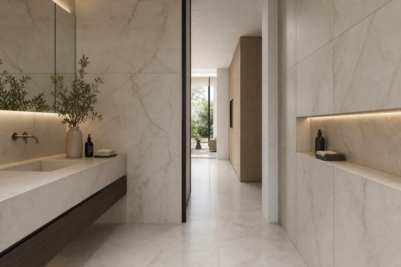 Large-format porcelain bathroom surfaces by Artiling Studio