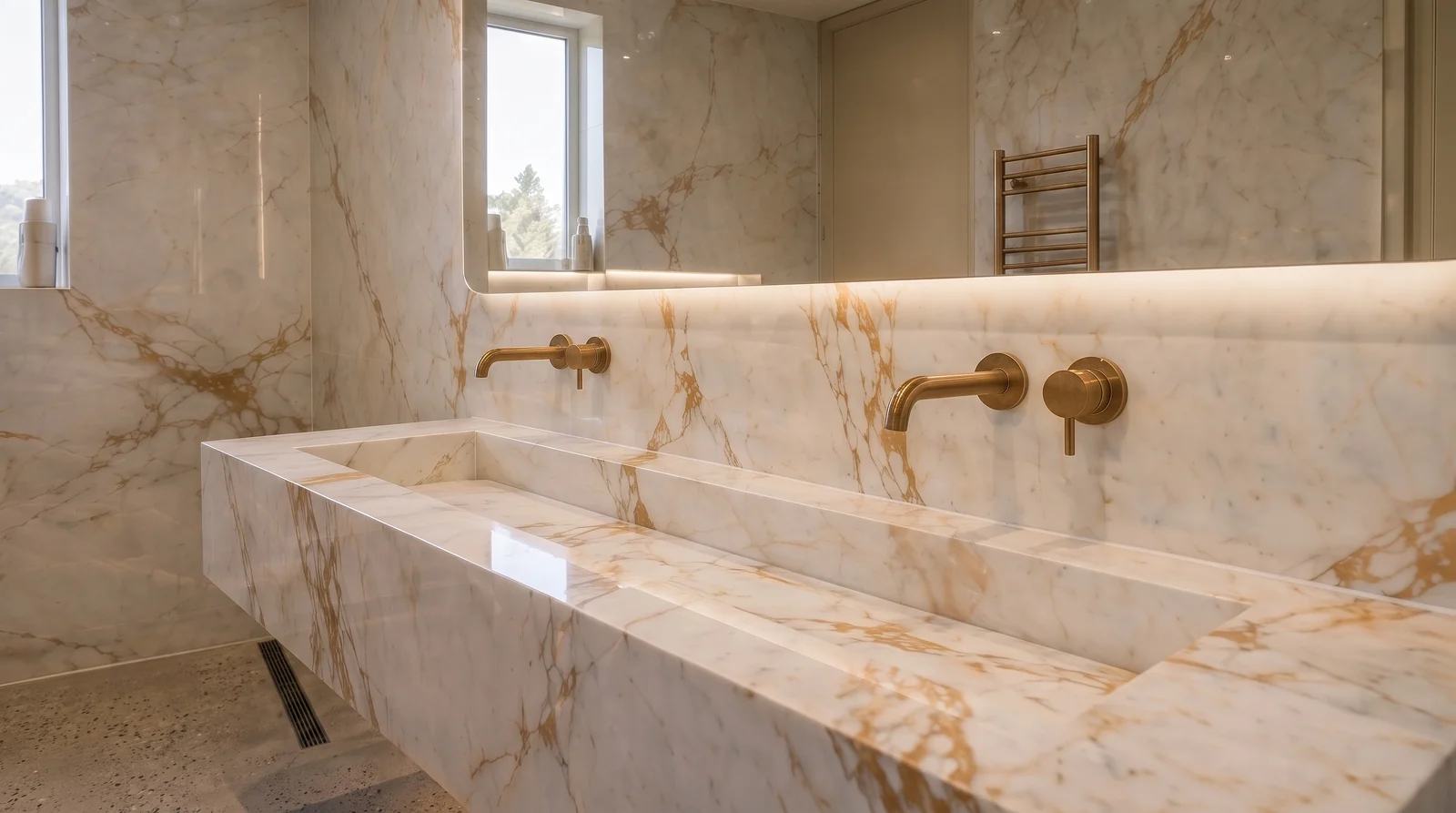 Calacatta gold double basin vanity detail