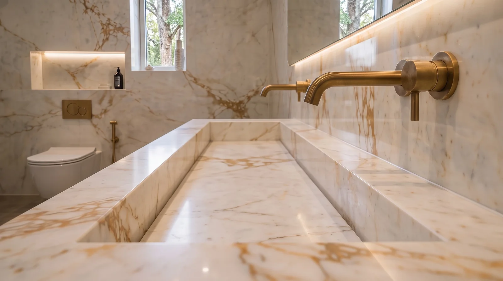 Calacatta gold wall mounted tap basin detail