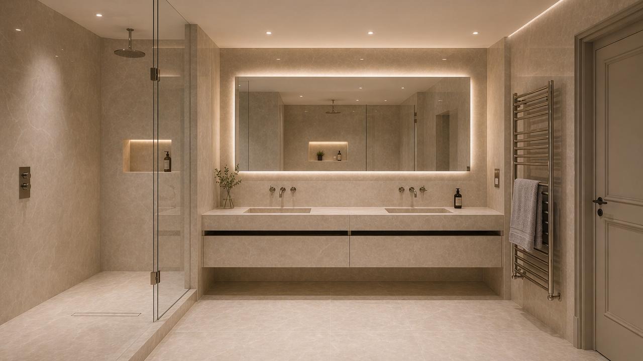 Soft stone double vanity bespoke porcelain sink project by Artiling Studio